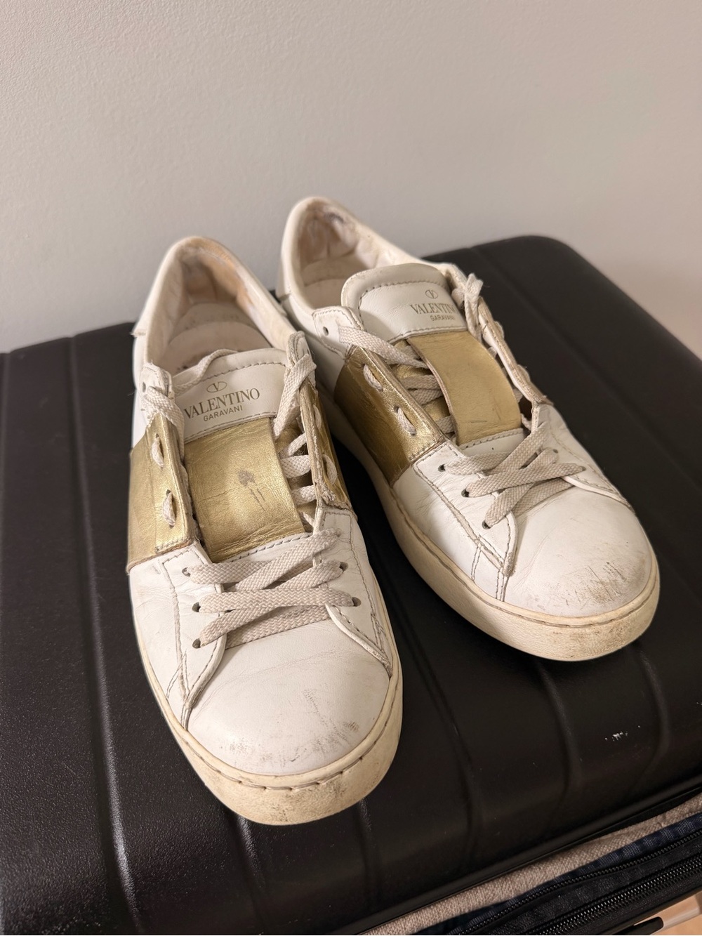 Valentino Rockstud Leather Sneakers with Gold